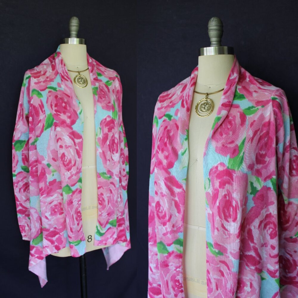 Lilly Pulitzer First Impression hotty pink Babs Floral dress Cardigan sweater